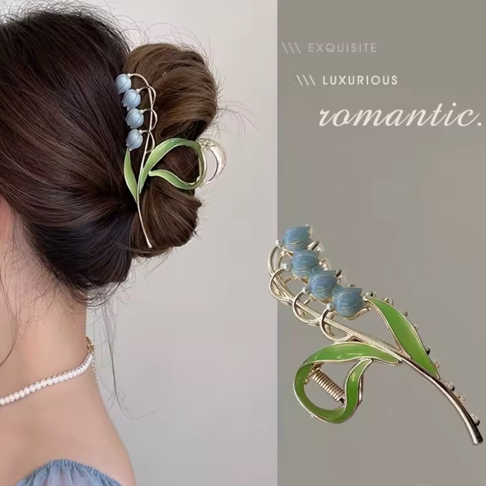 Vintage Garden Blue Lily of the Valley Elegance Hair Clip